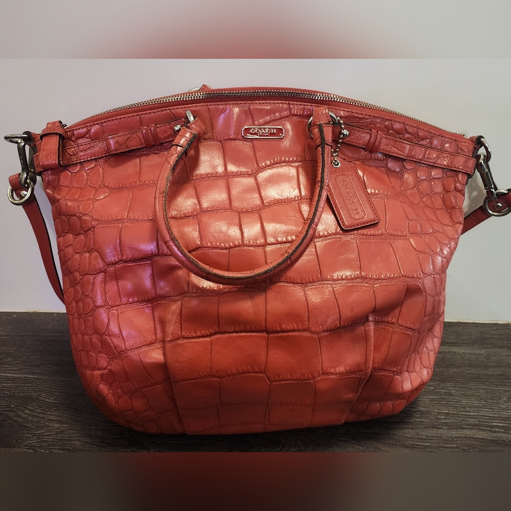 Coach F23042 Madison Lindsey Crocodile Embossed Leather Purse Satchel in Orange